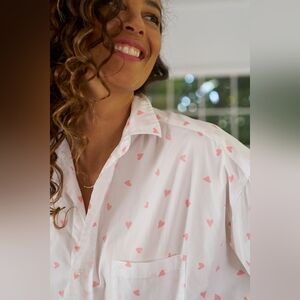 Frank & Eileen Relaxed "Eileen" Blouse with Pink Heart Design, new without tags